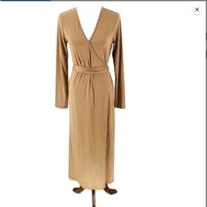 Ines de la Fressange Camel Tan Wrap  Maxi Dress Size L